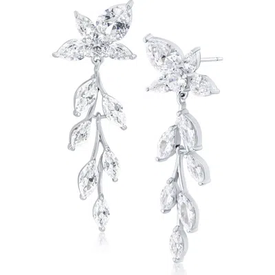 Cz By Kenneth Jay Lane Rhodium Plated Pear & Marquis Cubic Zirconia Leaf Dangle Earrings In Metallic