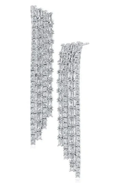 Cz By Kenneth Jay Lane Round & Baguette Cz Fringe Drop Earrings