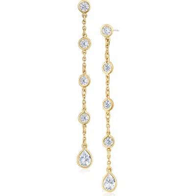Cz By Kenneth Jay Lane Round And Pear Cubic Zirconia Chain Drop Earrings In Gold