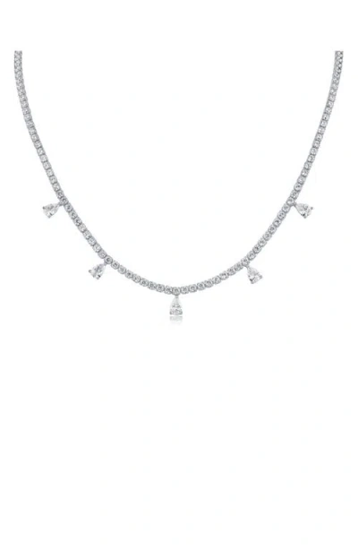 Cz By Kenneth Jay Lane Round & Pear Cut Cubic Zirconia Station Necklace In Metallic