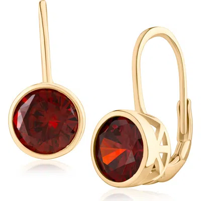 Cz By Kenneth Jay Lane Round Bezel Cubic Zirconia Lever Back Earrings In Red