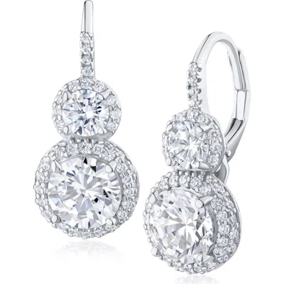Cz By Kenneth Jay Lane Round Cubic Zirconia Double Pav Halo Drop Earrings In Silver