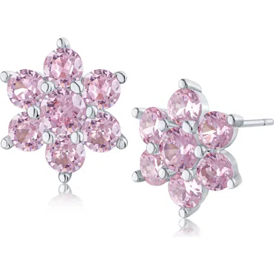 Cz By Kenneth Jay Lane Round Cubic Zirconia Flower Stud Earrings In Metallic