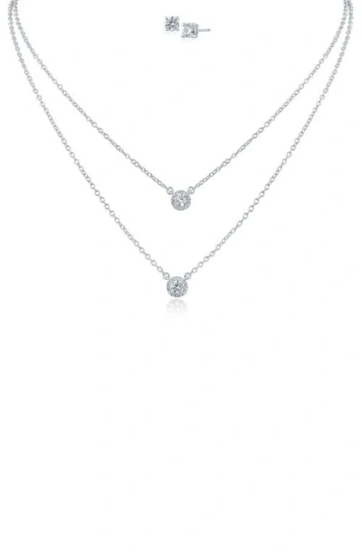 Cz By Kenneth Jay Lane Round Cubic Zirconia Solitaire Multistrand Pendant Necklace & Stud Earrings S In Purple