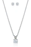 Cz By Kenneth Jay Lane Round Cubic Zirconia Solitaire Pendant Necklace & Stud Earrings Set In Silver