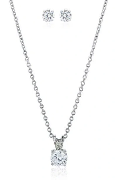 Cz By Kenneth Jay Lane Round Cubic Zirconia Solitaire Pendant Necklace & Stud Earrings Set In Silver