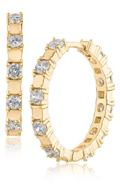 Cz By Kenneth Jay Lane Round Cubic Zirconia Station Hoop Earrings In Gold