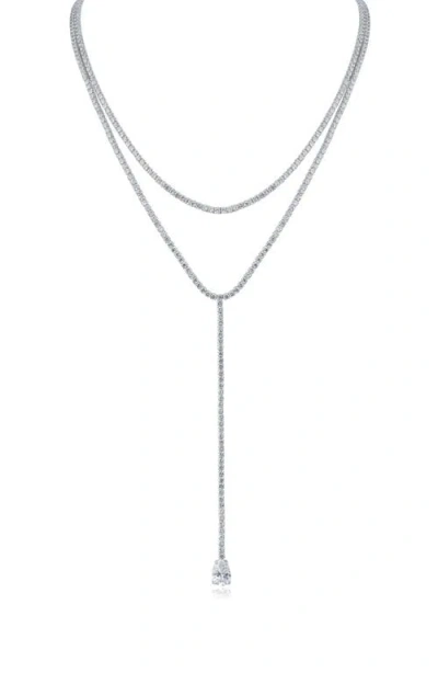 Cz By Kenneth Jay Lane Round Cut Cubic Zirconia Layered Y-necklace In Metallic