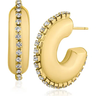 Cz By Kenneth Jay Lane Round Pav2 Cubic Zirconia Trim Chunky Hoop Earrings In Gold