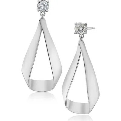 Cz By Kenneth Jay Lane Round Twist Cubic Zirconia Drop Earrings In Silver
