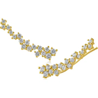 Cz By Kenneth Jay Lane Scattered Round Cubic Zirconia Ear Crawlers In Gold