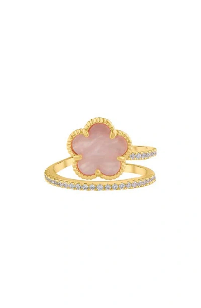 Cz By Kenneth Jay Lane Shell Clover Cz Wrap Ring In Gold