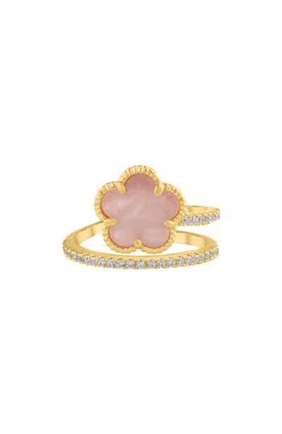 Cz By Kenneth Jay Lane Shell Clover Cz Wrap Ring In Pink/gold