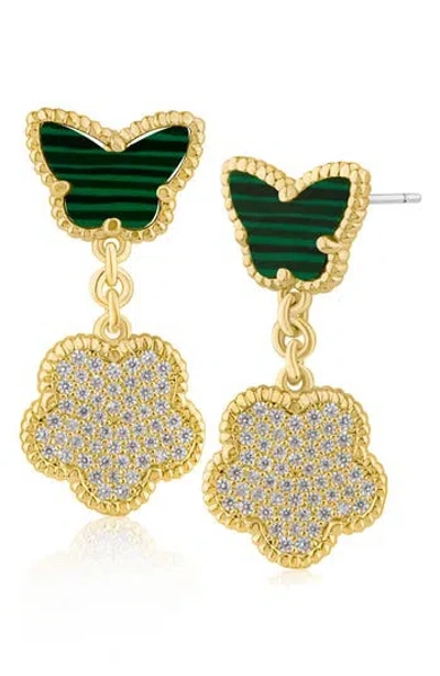 Cz By Kenneth Jay Lane Stone Butterfly & Pavé Cubic Zirconia Clover Drop Earrings In Green