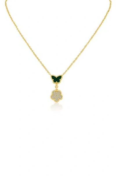 Cz By Kenneth Jay Lane Stone Butterfly & Pavé Cubic Zirconia Pendant Necklace In Gold