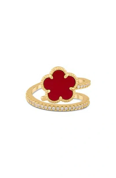 Cz By Kenneth Jay Lane Stone Clover & Cubic Zirconia Wrap Ring In Gold