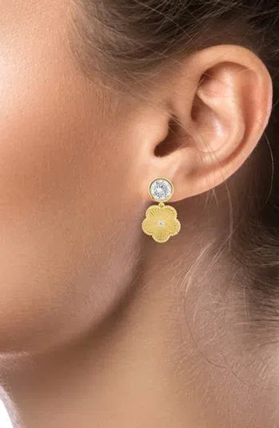 Cz By Kenneth Jay Lane Striated Clover Drop Earrings In Metallic