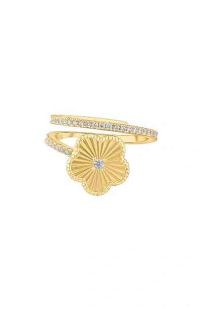 Cz By Kenneth Jay Lane Striated Clover Wrap Ring In Metallic