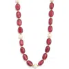 Cz By Kenneth Jay Lane Synthetic Ruby & Faux Pearl Necklace In Ruby
