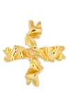 Cz By Kenneth Jay Lane Textured Cross Pin In Polished Gold