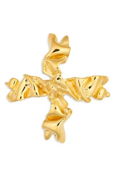 Cz By Kenneth Jay Lane Textured Cross Pin In Gold