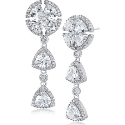 Cz By Kenneth Jay Lane Trillion Cut Cubic Zirconia Linear Drop Earrings In Metallic