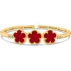 Cz By Kenneth Jay Lane Triple Clover Flexible Cuff Bracelet In Red/gold