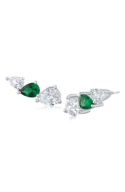Cz By Kenneth Jay Lane Triple Cubic Zirconia Pear Micro Ear Crawlers In Multi