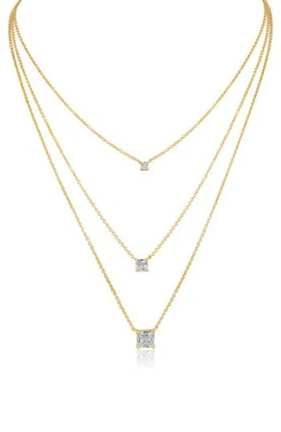 Cz By Kenneth Jay Lane Triple Layer Princess Cut Cz Necklace In Gold