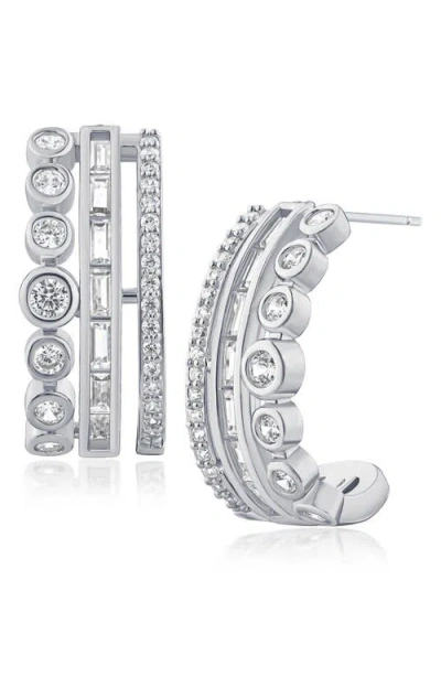 Cz By Kenneth Jay Lane Triple Row Cubic Zirconia Hoop Earrings In Silver