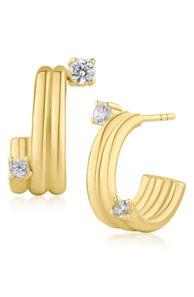 Cz By Kenneth Jay Lane Triple Row Cubic Zirconia Hoop Earrings In Gold