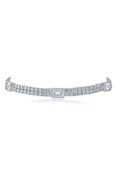 Cz By Kenneth Jay Lane Two Row Cz Tennis Bracelet In Clear/silver