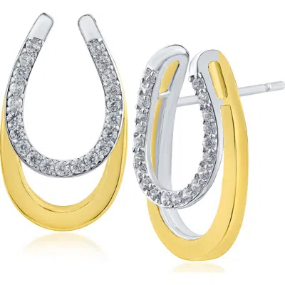 Cz By Kenneth Jay Lane Two-tone Pavé Double Horseshoe Drop Earrings