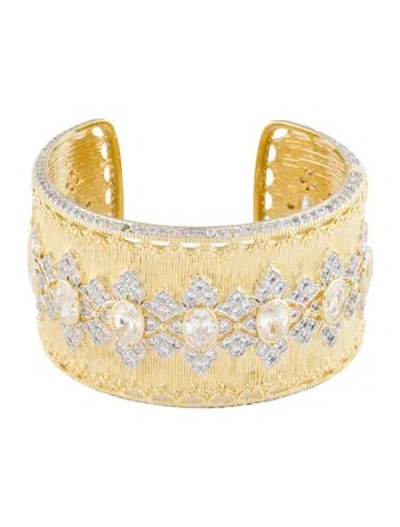 Pre-owned Cz By Kenneth Jay Lane Two-tone Cubic Zirconia Cuff Bracelet, 6.5" In Transparent