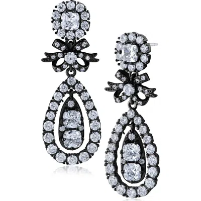 Cz By Kenneth Jay Lane Vintage Cubic Zirconia Bow Drop Earrings In Black