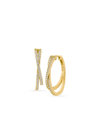 Cz By Kenneth Jay Lane Women's 14k Goldplated & Pavé Cubic Zirconia Criss Cross Hoop Earrings In Brass