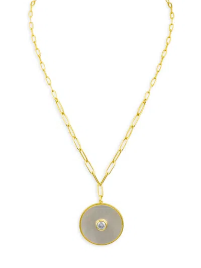 Cz By Kenneth Jay Lane Women's 14k Goldplated Brass, Mother Of Pearl & Cubic Zirconia Round Pendant Necklace