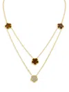 Cz By Kenneth Jay Lane Women's 14k Goldplated, Cubic Zirconia & Faux Tiger's Eye Layered Necklace In Brass
