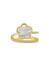 CZ BY KENNETH JAY LANE WOMEN'S 14K YELLOW GOLD, MOTHER OF PEARL & CUBIC ZIRCONIA CLOVER WRAP RING