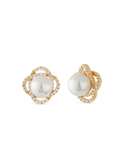 Cz By Kenneth Jay Lane Women's Look Of Real 14k Goldplated, 10mm Shell Pearl & Cubic Zirconia Stud Earrings In Brass