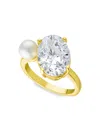 Cz By Kenneth Jay Lane Women's Look Of Real 14k Goldplated, 6mm Freshwater Pearl & Cubic Zirconia Ring In Brass