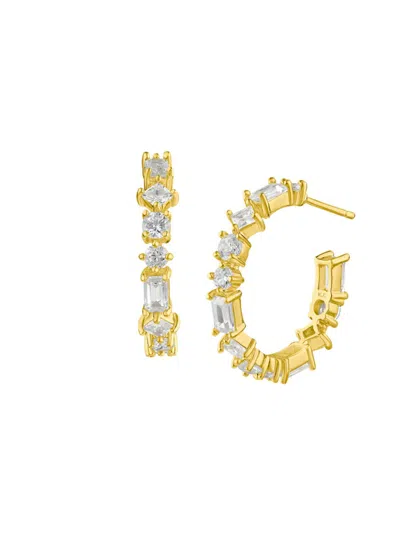 Cz By Kenneth Jay Lane Women's Look Of Real 14k Goldplated & Cubic Zirconia Classic Half Hoop Earrings In Brass