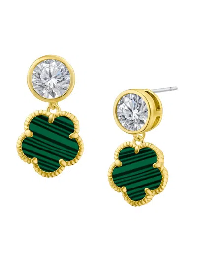 Cz By Kenneth Jay Lane Women's Look Of Real 14k Goldplated & Cubic Zirconia Clover Drop Earrings In Green