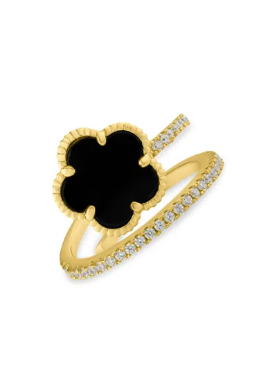 Cz By Kenneth Jay Lane Women's Look Of Real 14k Goldplated & Cubic Zirconia Clover Ring In Brass