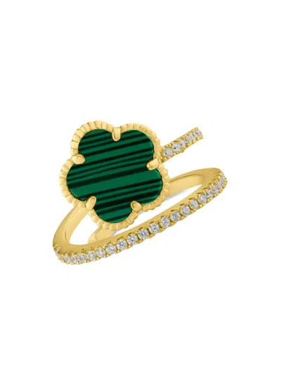 Cz By Kenneth Jay Lane Women's Look Of Real 14k Goldplated & Cubic Zirconia Clover Ring In Brass