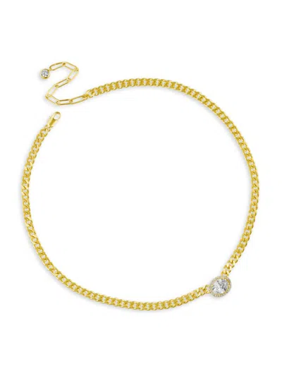 Cz By Kenneth Jay Lane Women's Look Of Real 14k Goldplated & Cubic Zirconia Curb Chain Necklace In Brass