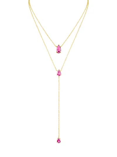 Cz By Kenneth Jay Lane Women's Look Of Real 14k Goldplated & Cubic Zirconia Layered Lariat In Brass