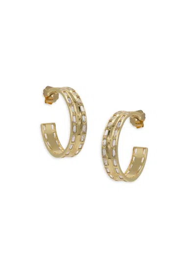 Cz By Kenneth Jay Lane Women's Look Of Real 14k Goldplated & Emerald Cubic Zirconia Hoop Earrings