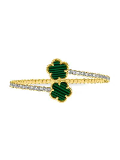 Cz By Kenneth Jay Lane Women's Look Of Real 14k Goldplated, Cubic Zirconia & Synthetic Onyx Clover Bangle In Green