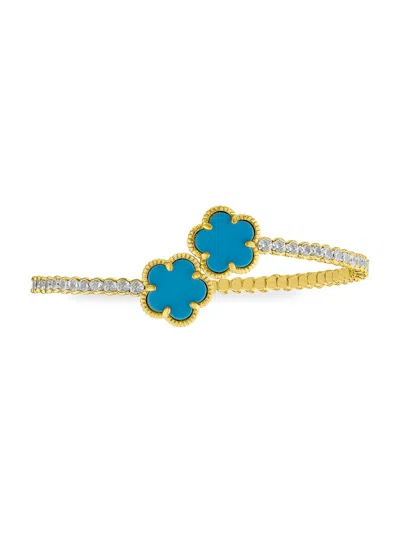Cz By Kenneth Jay Lane Women's Look Of Real 14k Goldplated, Faux Turquoise & Cubic Zirconia Clover Bracelet